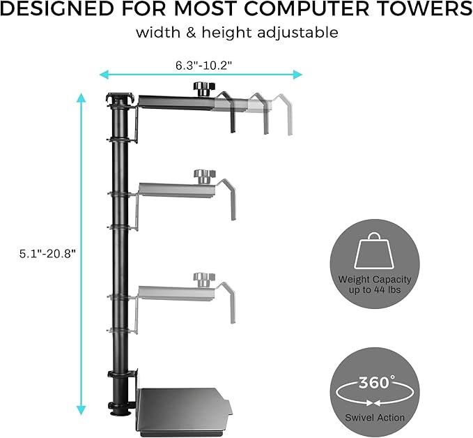 EUREKA ERGONOMIC CPU Holder Under Desk Mount, Computer Tower Holder 360° Swivel Height & Width Adjustable, Holds up to 44 lbs, Fits Most Computer Tower, Black