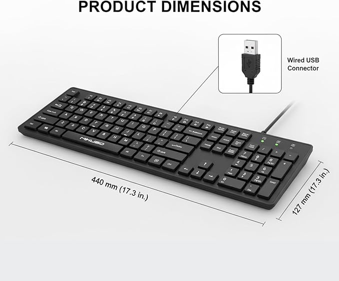 Spill Proof Keyboard with Cover, Wired Keyboard 104 Keys Full Size, Laser Etched Non Fading Keycaps, Easy Clean Computer Keyboard with Number Pad for Office Desktop PC, 1.6m USB Cable- Black