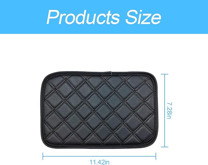 8sanlione Car Leather Center Console Cushion Pad, 11.4"x7.4" Waterproof Armrest Seat Box Cover Fit for Cars, Vehicles, SUVs, Comfort, Car Interior Protection Accessories (Black-2)