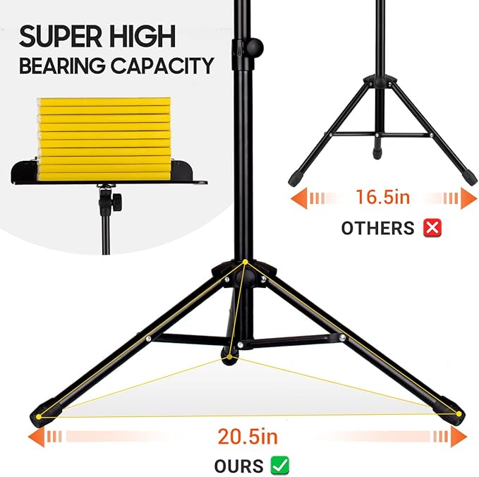 CAHAYA Music Stand for Sheet Music - Dual-use Converts to Desktop Stand Portable& Foldable 31.4-57in Height Adjustable Sturdy to Holds Thick Book or Tablet Include Carrying Bag Sheet Music Folder Clip