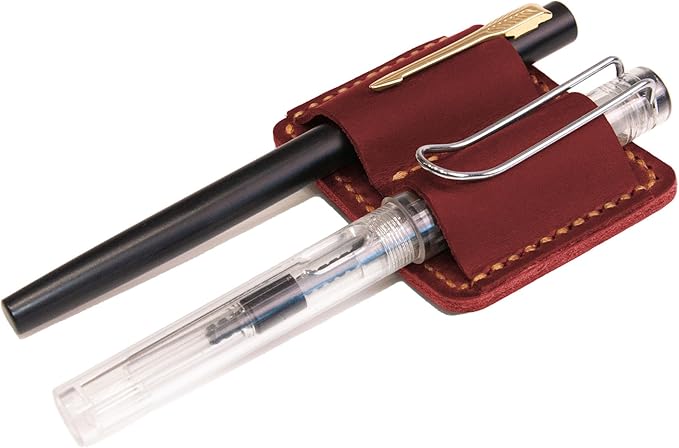 Handmade Leather Pen Holder Clip Notebook Pen Loop Stylish, notebook pen pencil holder clip and Practical Pen Organizer (Red)
