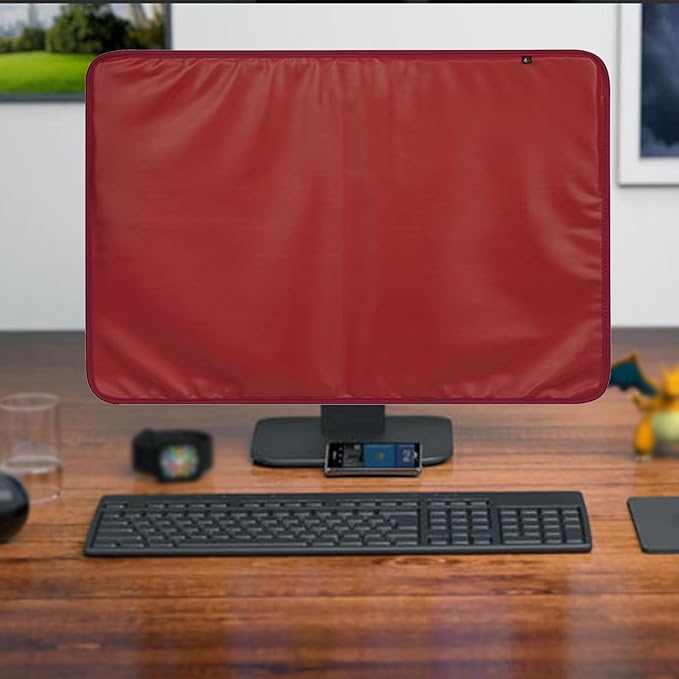 Monitor Dust Cover for iMac 24 inch PU Leather Anti-Static Dustproof Protective Case for LCD/LED/HD Panel Case Computer Sleeve Monitor Dust Cover with Rear Pocket (Red, 24inch)