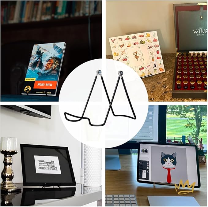 KINGDOM SOLUTIONS MADE IN USA 12-Pack Adjustable Black Metal Easels - Book Stand - Sturdy Plate Stand for Art, Pictures, Books, Frames - Unique on the Market