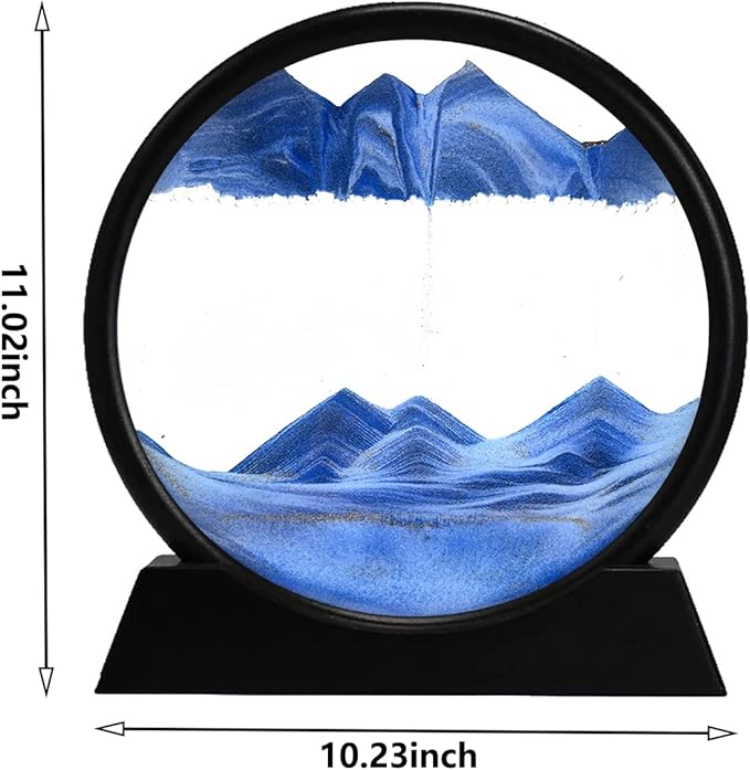 rysnwsu 3D Dynamic Sand Art Liquid Motion, Moving Sand Art Picture Round Glass 3D Deep Sea Sandscape in Motion Display Flowing Sand Painting Relaxing Desk Toys (Yellow, 12'')