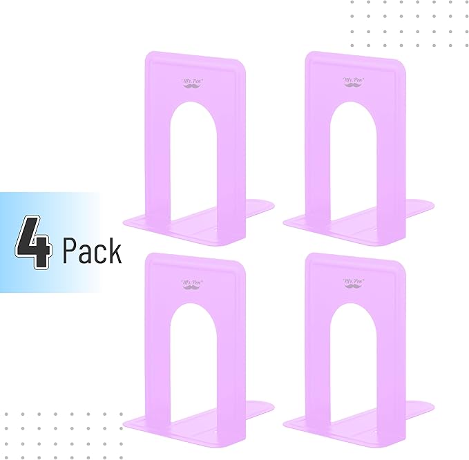Mr. Pen- Book Ends, 4 Pack, Purple, Heavy Duty Metal Bookends for Shelves, Book Holders for Shelves, Metal Bookends