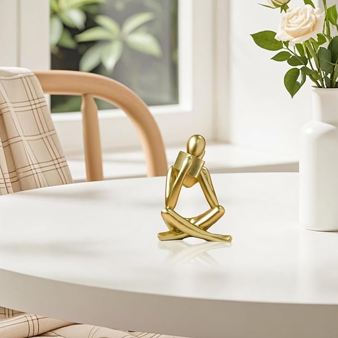 UTTCMK Bookshelf Decor Reading Statue - Abstract Art Thinker Sculpture Bookend for Shelves Aesthetic, Modern Home Decoration Figurine for Living Room Office Shelf Desk Coffee Table Decor(Gold Right)