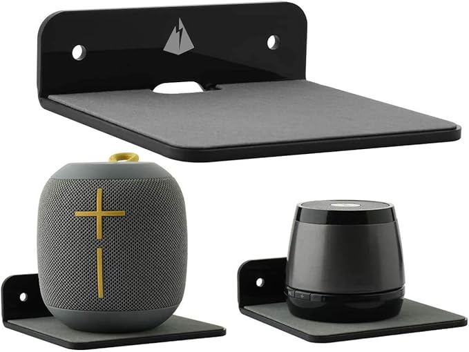 TXEsign Small Wall Shelf Speaker Stand, Mount for Webcam, Cell Phones, Mesh Router, Display Shelf Acrylic (Black)