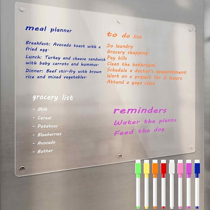 Neatsure Acrylic Magnetic Dry Erase Board for Fridge, Clear Whiteboard for Refrigerator, Notepad Memo to Do/Grocery List White Board, w/ 8 Colors Markers, 15"x11"