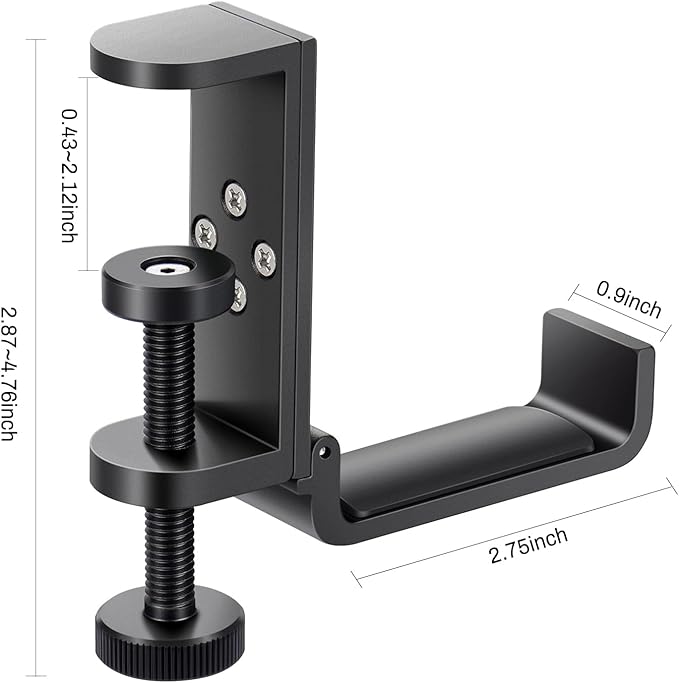 All Aluminum Foldable Headphone Holder for Desk, Headset Stand for Desk,Backpack Holder Hook for Desk,Table Bag Hook,Under Desk Clamp Hook for Gaming PC Accessories,Black