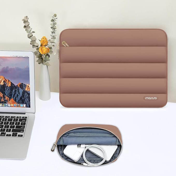 MOSISO Laptop Case 16 inch, 15-15.6 inch Puffy Laptop Sleeve Compatible with MacBook Pro 16 M5 M4 M3 M2 M1, HP Dell ASUS Acer Toshiba Lenovo, Polyester Horizontal Bag with Small Case, Mocha