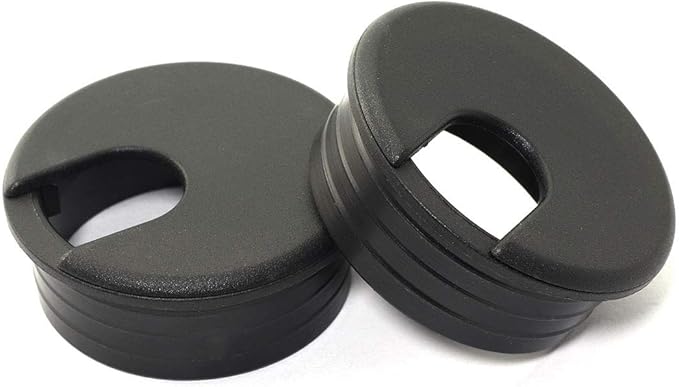 HJ Garden 8pcs 1-3/4 inch Desk Wire Cord Cable Grommets Hole Cover for Office PC Desk Cable Cord Organizer Plastic Cover Black
