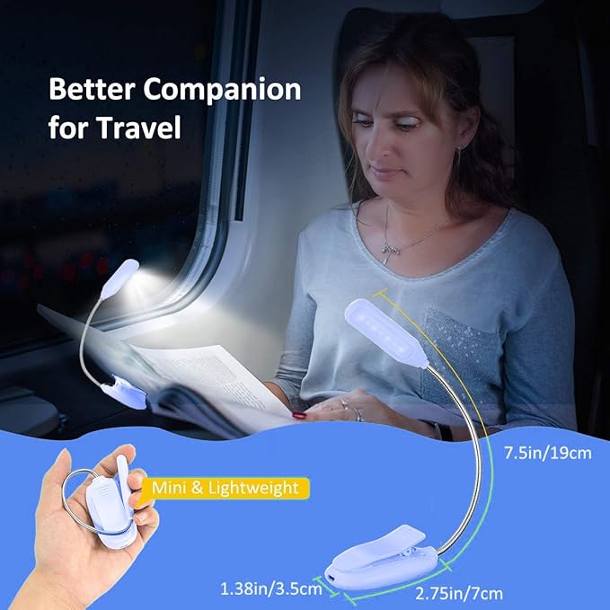 Rechargeable Book Light for Reading in Bed, 80H Reading, 3 Brightness Levels & 3 Color Temperatures, Lightweight Flexible Clip on Reading Lights for Books in Bed