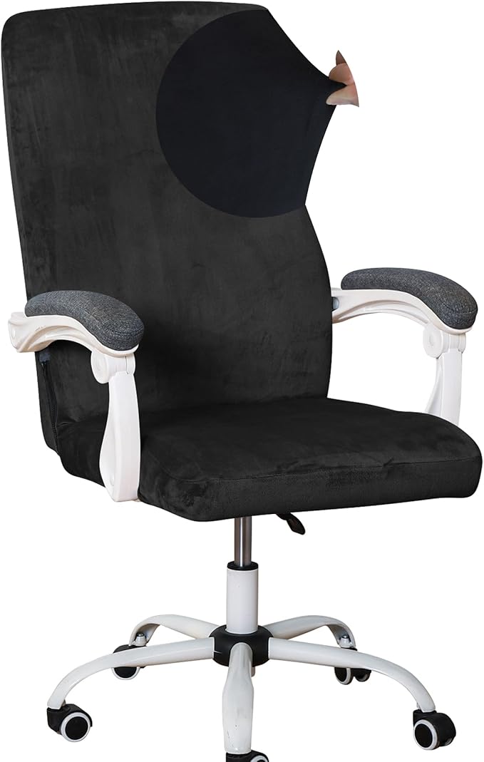FORCHEER XL Velvet Office Chair Cover with Arms Black Stretch Executive High Back Computer Chair Slipcover 1 Piece Washable Removable