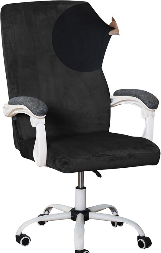FORCHEER XL Velvet Office Chair Cover with Arms Black Stretch Executive High Back Computer Chair Slipcover 1 Piece Washable Removable