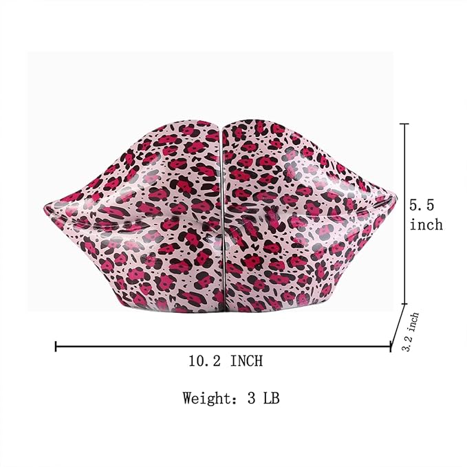 Leopard Print Lips Decorated Bookends，Set of 2 Heavy Decorative Book Stoppers，Unique Resin Decoration，Creative Desktop Decor for Study Room Hotel Office Shelves