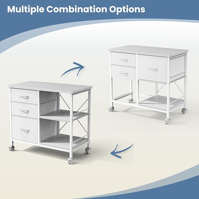 DUMOS File Cabinet, Mobile Storage Cabinet with 3 Drawers and Back Support Bar, Spacious Printer Stand with Storage Supporting 198 lbs for Home Office, White