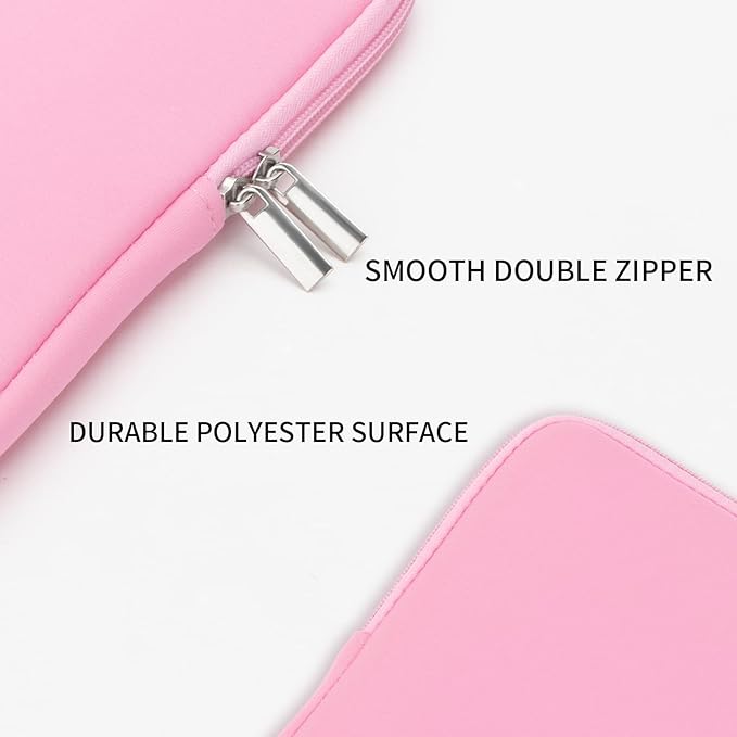 RAINYEAR Laptop Sleeve Case Compatible with 13.3 Inch Notebook Computer Tablet Chromebook 14" MacBook Pro/Max M1 M2 M3 M4 M5 Soft Carrying Bag Zipper Protective Cover with Accessories Pouch (Pink)