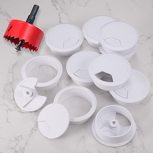 Desk Grommet 2 inch/50m,10Pcs Cable Grommet with Hole Saw & 15 Zip Ties,Desk Hole Grommet Desk Cord Hole Cover Desk Cable Grommet for Office Home Desk Table