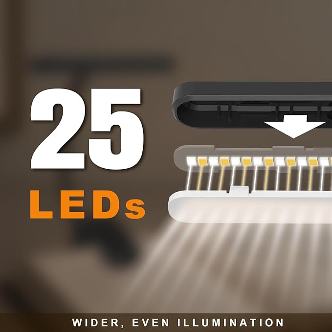 Rechargeable Book Lights for Reading at Night 25 LED - Eye Caring 15 Level Stepless Dimming, Extended 90Hrs Runtime, Lightweight Clip on Light, Gifts for Book Lovers, Black