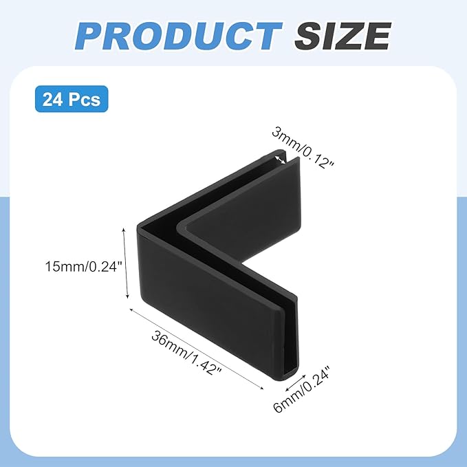 uxcell 24Pcs Plastic Glass Connector, Suitable for 3mm Thick l Shaped Glass to Glass Clamp, Fixing Bracket Rimless Clip Holder for Aquarium Fish Tank Display Shelves, Black