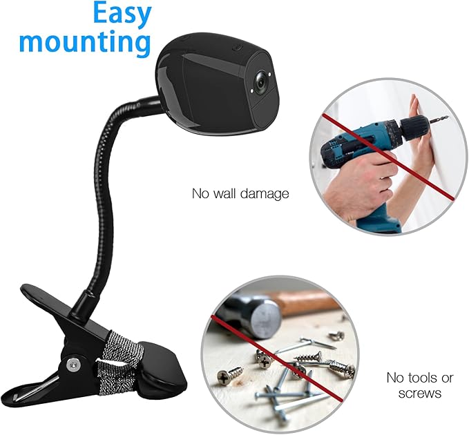 Clamp Mount for Arlo Essential/Pro 5S/Pro 4/Pro 3/Pro 2/eufy/AOSU/Reolink Camera and More 1/4'' Screw Camera (No Drill, Black, 2 Pack)