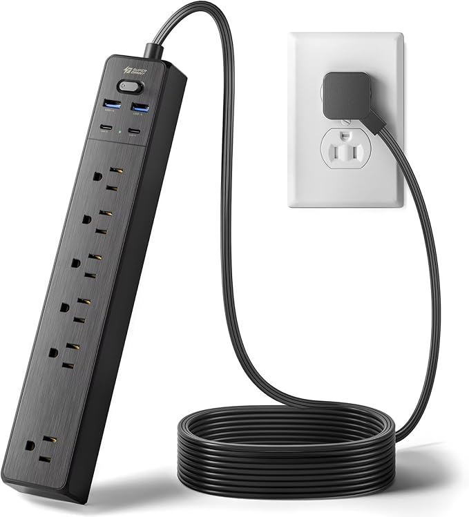 Power Strip USB Surge Protector, SUPERDANNY Mountable Extension Cord with USB 5 Outlets 3 USB Ports with Hook & Loop Fastener for iPhone iPad PC Home Office Travel (9.8ft, Black)