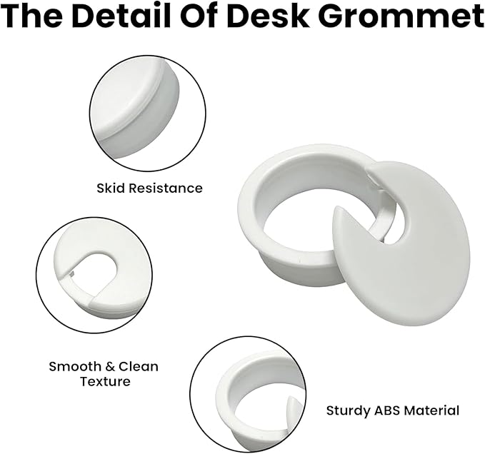 2-Pack 1.5 Inch Desk Grommet, Sturdy ABS Plastic Cable Hole Cover, Detachable Table Wire Organizer for Home & Office Desk – White