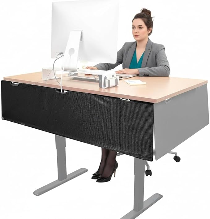 Mount-It! Under Desk Modesty Panel for Office Desks and Sit Stand Workstations [60 Inches Wide] Mesh Organizer Pockets for Cables and Wires (Black)