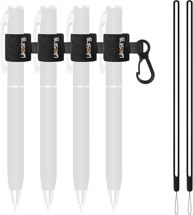 Likesing Pen Holder for Lanyard, Portable Elastic Retractable Pencil Holder with Silicone Lanyard Around Neck, Pen Leash for Nurses, Teachers, Waitres, Carpenters, Construction Workers(Black)