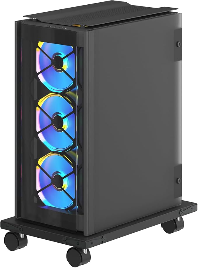 HOOBRO Mobile PC Stand, Ventilated Computer Tower Stand, PC Tower Holder with 4 Caster Wheels, CPU Holder Under Desk Fits Most Computer Tower, for Office, Gamers, Black BB46CJ01