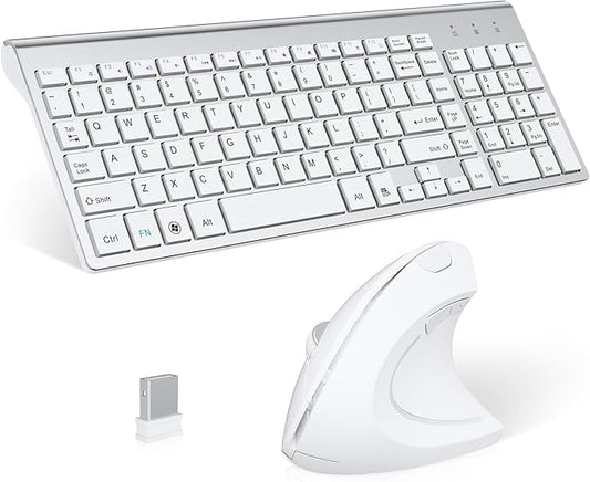2.4GHz Wireless Vertical Ergonomic Mouse and Keyboard Combo Ultra-Thin Portable Size for PC Desktop Computer Laptop Mac Tablet (A) (Right) (White)