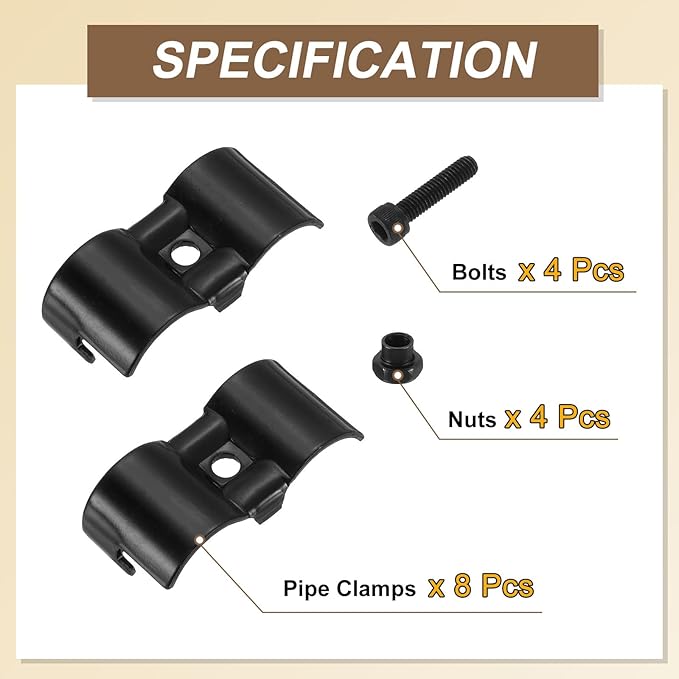 uxcell 4 Pcs Double Port Parallel Pipe Clamps, 1-1/8" Saddle Metal Connectors Corner Pipe Fittings End Rails Clamp with Screws for DIY Shelf Garden Support, Black