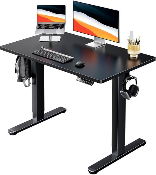 HUANUO Electric Standing Desk, Whole Piece Desktop, Adjustable Height Computer Desk, 4 Height Memory Settings, Sit Stand Up Desk for Home Office, 40" x 24", Black