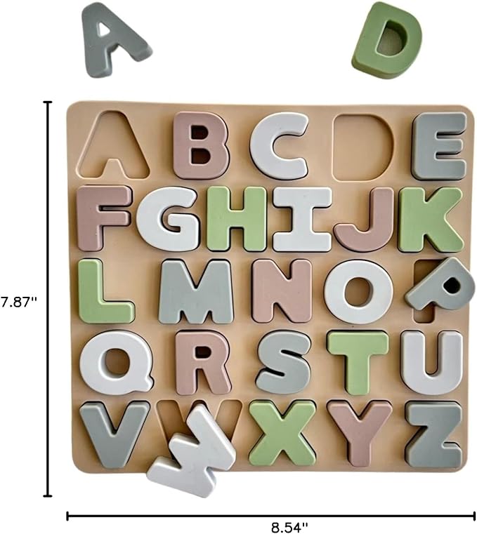 Ali+Oli Baby Soft Silicone Alphabet Puzzle Toys for Toddlers (27 Piece Set) - Montessori Learning Puzzle - Silicone Letter Shape Sorter Toy