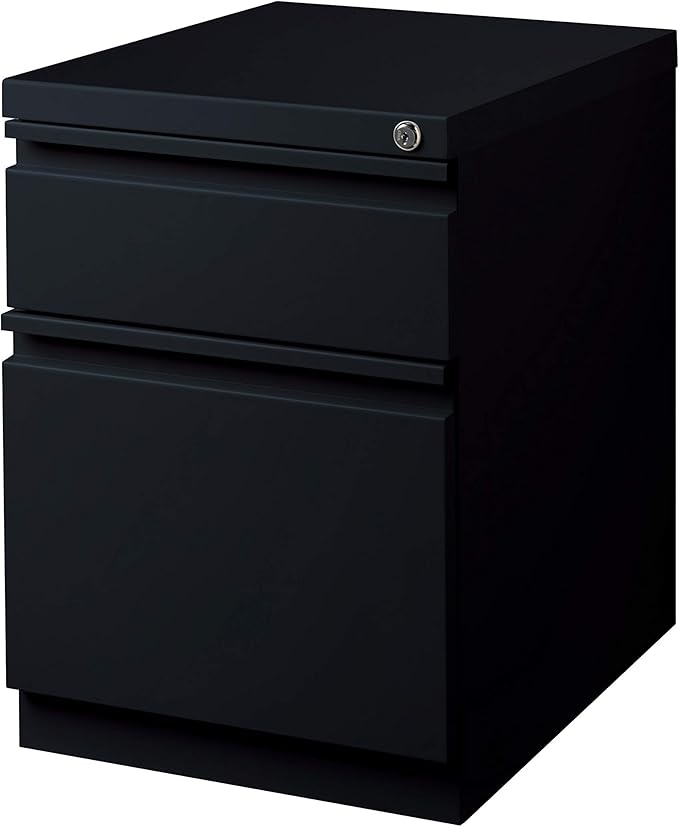 20 Inch Deep Metal Mobile Pedestal File 2 Drawer Box-File with Full Width Pull, for Home and Office, Holds Letter Width Hanging Folders, Black