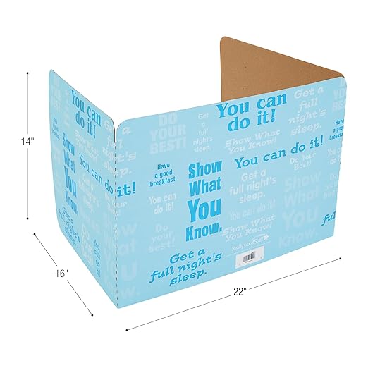 Really Good Stuff Privacy Shields for Student's Desks - 14"H x 22"W x 16"D - Blue Desk Dividers with Motivational Messages (Set of 12)