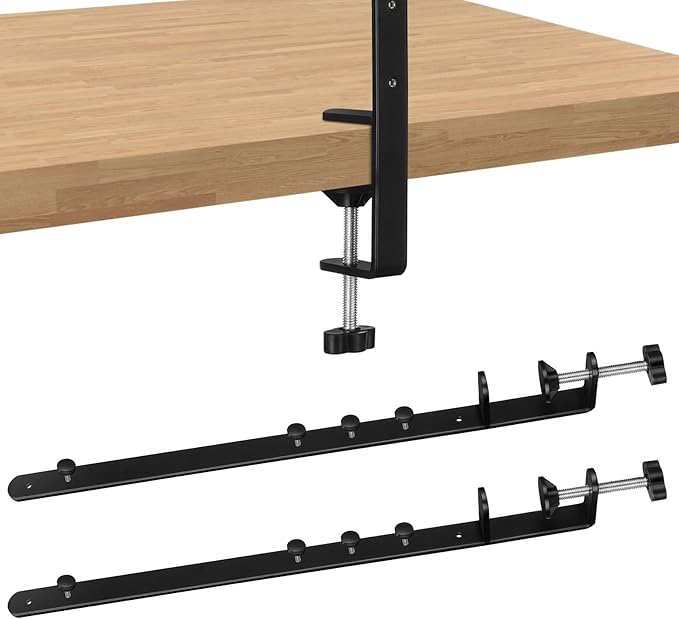 BESPORTBLE Desk Clamp Pegboard Mount, Adjustable Metal Desktop Bracket 2-Pack, No-Drill Table Stand for Home Office Workspace Organization, Black, 16.33 x 2.16 x 0.78 Inches, Iron