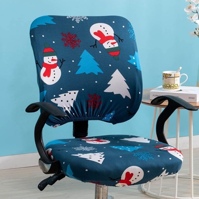 VIOKKO Christmas Office Chair Cover Xmas Stretchable Computer Desk Chair Seat Covers 2 Piece Waterproof Swivel Chair Protective Slipcover (Merry Christmas - Blue)