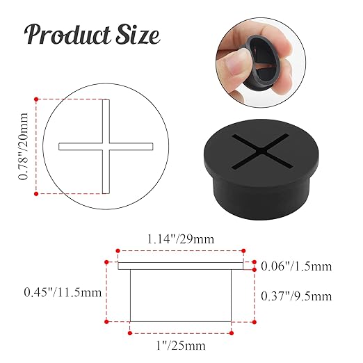 12pcs 1 Inch Cable Grommet, Flexible Desk Grommet, Cable Cord Hole Plug Wire Hole Cover for Desk, Table, Wire Pass Through (Black)