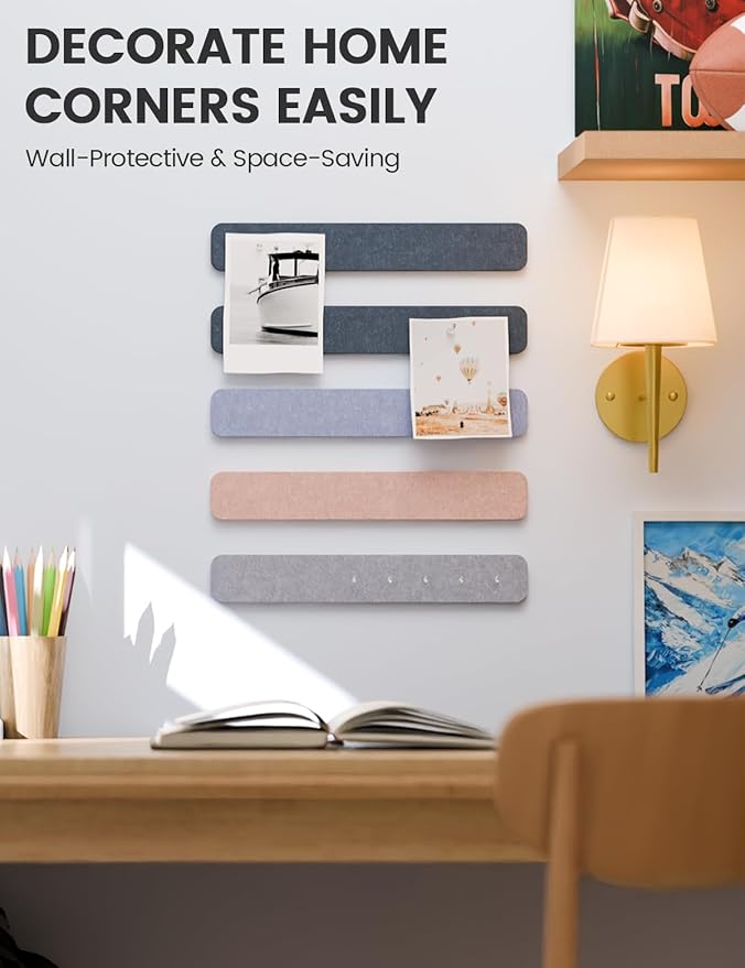 Cork Board Alternative Felt Strip Board 8-Pack 13"x2", Office Pin Board with 50 Push Pins, Adhesive Install for Bedroom Door & Home Office(Heather Grey)