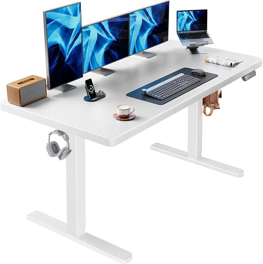 HUANUO 60 x 30 inch Large Standing Desk, Powerful Brushless Motor Large Height Adjustable Table, 4 Memory Preset Stand Up Work Station Sit Stand Desk, Home Office with Thick T-Shaped Frame,White