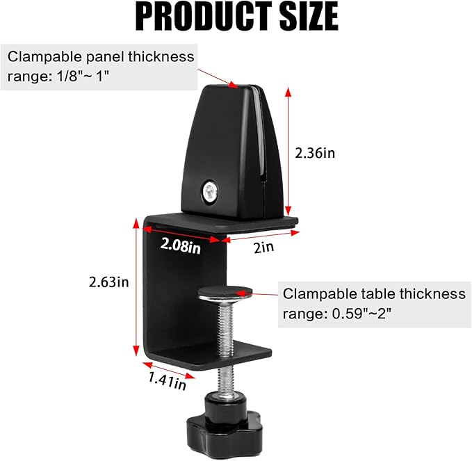4-Pack Sneeze Guard Clamps for 1/8"" to 1"" Thick Panels, Adjustable Desk Partition Clips, Easy-to-Install Desk Privacy Panel Clips, Ideal for Office and Home Use, Black, 8HY-I0K-JXP340