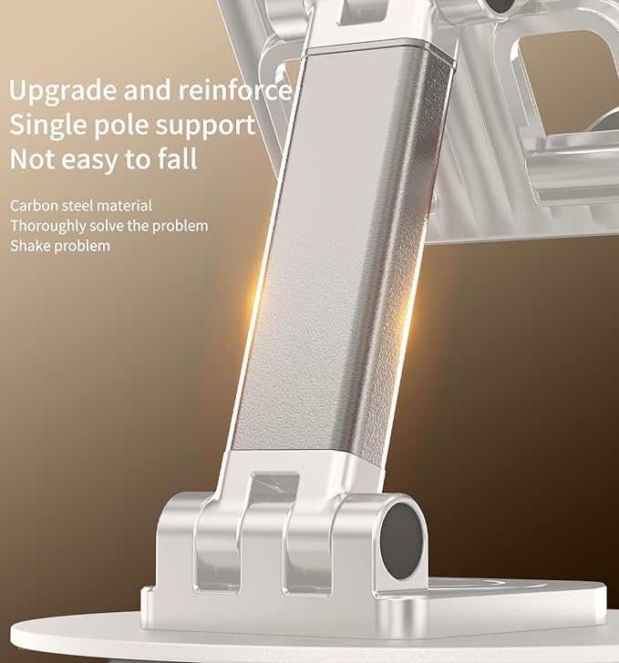 360° Rotating Cell Phone Stand for Desk, Adjustable & Foldable Phone Holder, Aluminum Desktop Phone Stand with Anti-Slip Base, Compatible with iPhone, iPad, Android Phones, K39B-White