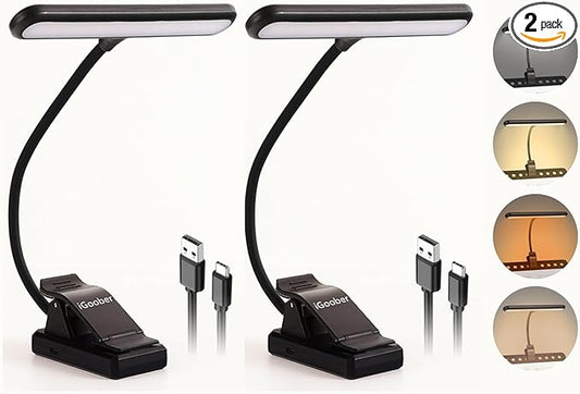 2 Pack 28 LED Music Stand Lights, Eye Caring Clip-on Piano Light, Blue Light Blocking, USB-C Rechargeable, 4 Color x 3 Brightness, Ideal for Musician, Piano, Sheet Music, Orchestra, Guitar