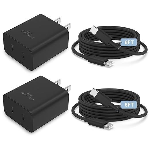 45W 2Pack Super Fast Charger USB C Dual Port Android Phone Charger Type C Fast Charging Block with 6FT Type-C Charger Cord for Samsung Galaxy S26 Ultra/S26/S26+/S25/S24/S23/S22/S21+/iPhone 17/16/15