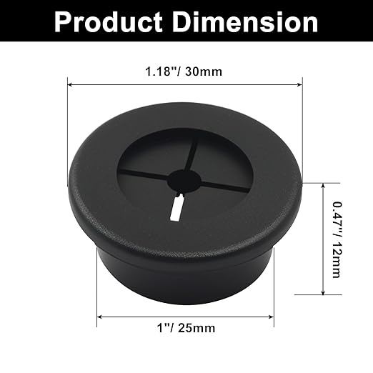 Hordion 2PCS Rubber Grommet 1 Inch (25mm), Desk Grommet Black Wire Hole Cover for Office Computer Desk Wire Cable Cord Organizer
