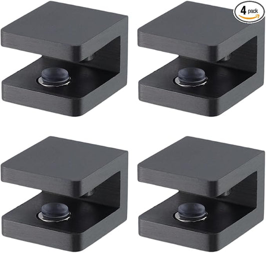4 Pack Glass Clamps Adjustable Support Bracket Hardware Wall-to-Glass Connection Brass Fixed Panel U Clamp Suitable for 5-8mm Thickness Craft Organization (4, Black)