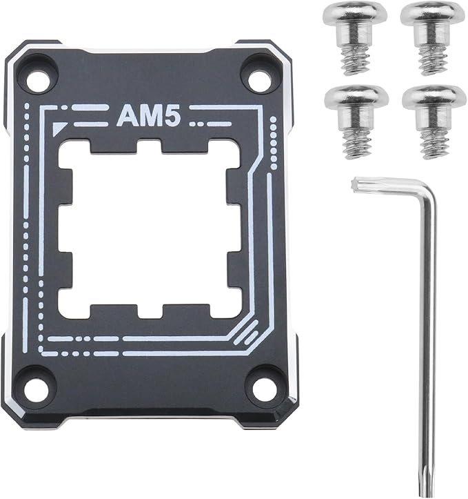 AM5 CPU Holder AM5 Anti-Bending Contact Frame with 4Pcs Screws & 1x Screwdriver Corrective Anti-Bending Fixing Frame 75x56mm/ 2.95x2.2in Black