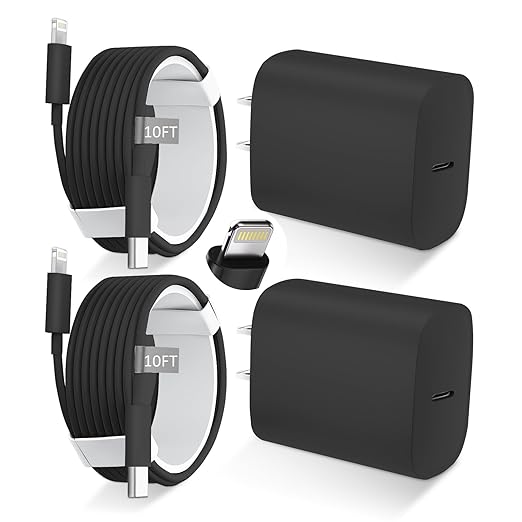 DiHines Phone 14 13 12 11 Fast Charger USB C Wall Charger [2-Pack] 10FT Fast Charging Cable Compatible with Phones 14/14 Pro/14 Pro Max/Phone 13/12/11/X/8/7/6/Pad Pro/Mini,Black