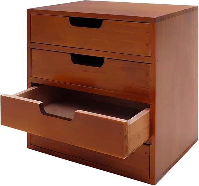 4 Pcs Drawer Cabinet Set, Wooden Storage Box Rustic Desktop Organizer, Mahogany Wood Stackable Units, Small Craft Storage Containers Apothecary Cabinet and Chest Jewelry Holder